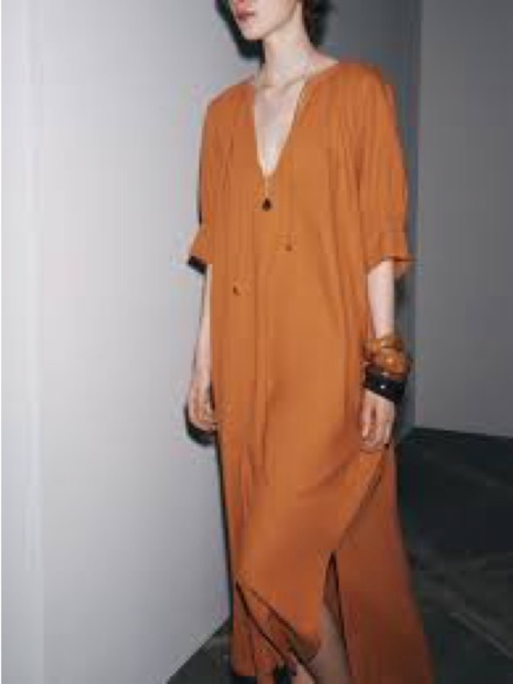 Zara Linen Blend Rust Orange V-Neck Maxi Dress Size XS - Picture 1 of 6